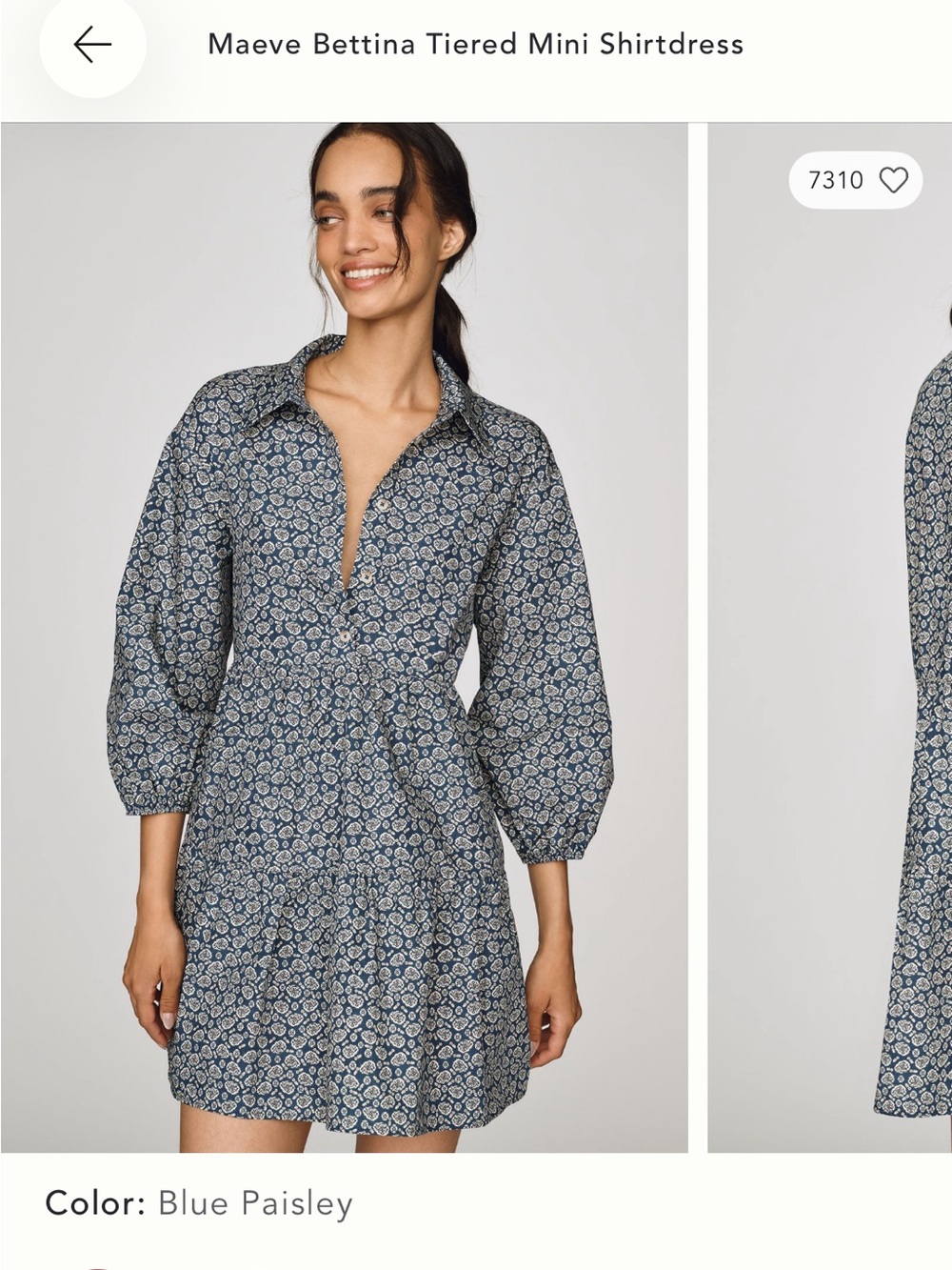 Maeve Bettina Blue Paisley Tiered Mini Shirtdress